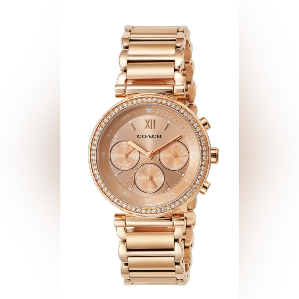 Coach women’s rose gold watch with diamond bezel